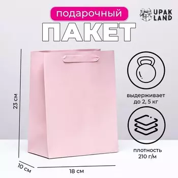 Пакет подарочный ламинированный «Розовый», MS 182310 см