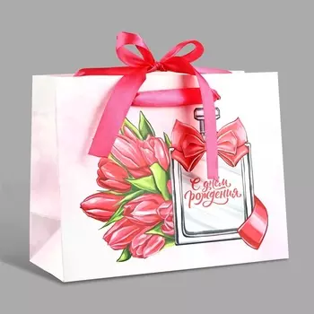 Пакет ламинированный с лентой «С Днём рождения», MS 23 х 10 х 18 см