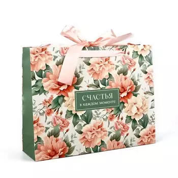 Пакет ламинированный с лентой «Счастья», цветы, L 40 11,5 31 см