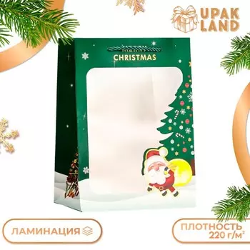 Пакет подарочный новогодний ламинированный, с окном «Новогодний», 251813 см