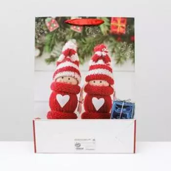 Пакет ламинированный "Сани с подарком", 31 x 42 x 12 см