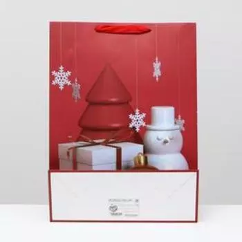 Пакет ламинированный "Снеговик с игрушками", 31 x 42 x 12 см