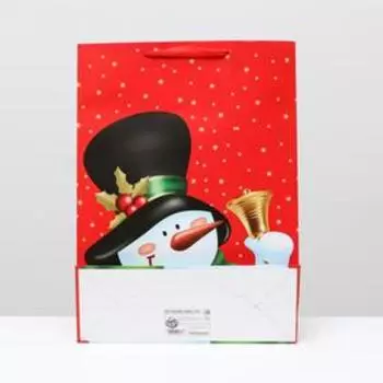 Пакет ламинированный "Снеговик в шляпе", 31 x 42 x 12 см