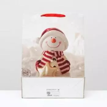 Пакет ламинированный, "Тканевый снеговик" 31 x 42 x 12 см
