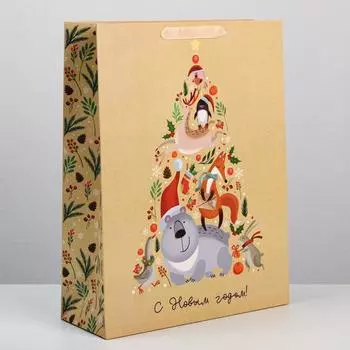 Пакет подарочный новогодний ламинированный «Дружный хоровод», L 31 х 40 х 11.5 см