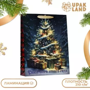 Пакет подарочный новогодний ламинированный вертикальный «Ёлка в лесу!»,334210 см