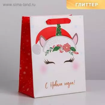 Пакет подарочный ламинированный «Новогодний единорожка», MS 18 х 23 х 10 см