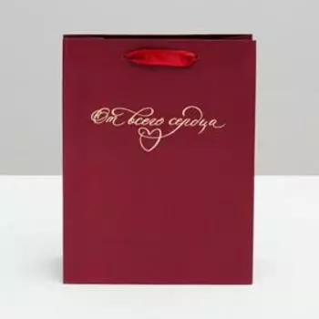 Пакет подарочный ламинированный, упаковка, «От всего сердца», S 12 х 15 х 5.5 см, с тиснением