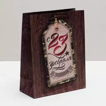 Пакет подарочный ламинированный вертикальный, упаковка, «Поздравляю с 23 Февраля», S 12 х 15 х 5.5 см