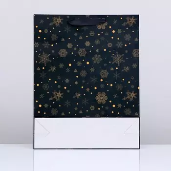 Пакет подарочный новогодний ламинированный вертикальный «Снежинки»,334210 см