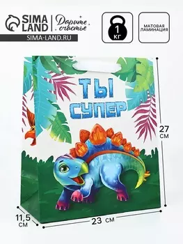 Пакет ламинированный «Ты супер», динозавр, ML 23 х 27 х 11.5 см