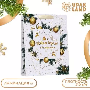 Пакет подарочный новогодний ламинированный вертикальный «Венок»,334210 см