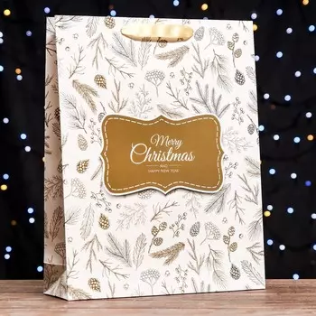 Пакет подарочный новогодний ламинированный вертикальный «Ветки»,334210 см