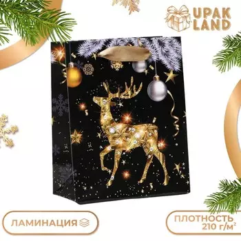 Пакет подарочный новогодний ламинированный «Золотистый олень», 11.514.56 см