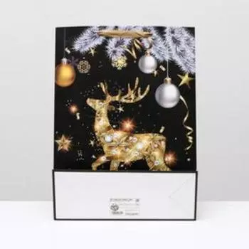 Пакет ламинированный "Золотистый олень", 31 x 42 x 12 см