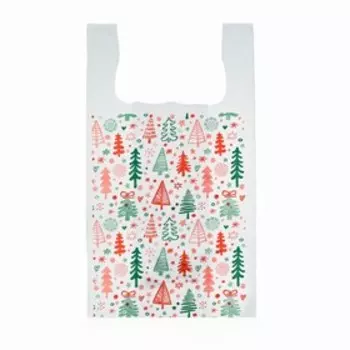 Пакет майка, полиэтиленовый новогодний «Ёлки», белый, 2648 см, 12 мкм