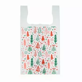 Пакет майка, полиэтиленовый новогодний «Ёлки», белый, 2648 см, 12 мкм