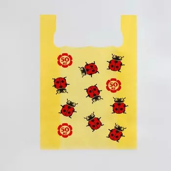 Пакет майка, полиэтиленовый "Божья коровка", жёлтый 29 х 50 см, 18 мкм