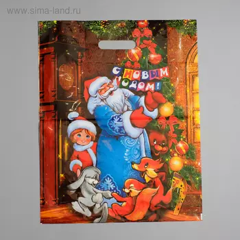 Пакет подарочный «Новогодний хоровод», полиэтиленовый с вырубной ручкой, 3847 см