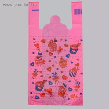 Пакет "Пирожное", полиэтиленовый майка, розовый, 26 х 48 см, 12 мкм