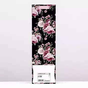 Пакет под бутылку «Цветочное сочетание», черный,12 x 40 x 10 см