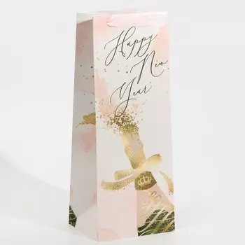 Пакет новогодний подарочный под бутылку Happy New Year, 13 х 36 х 10 см