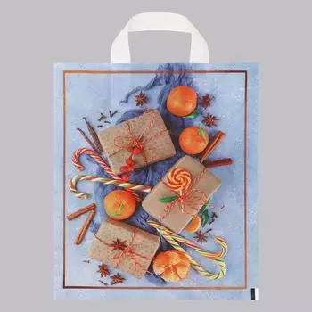 Пакет "Подарки", полиэтиленовый с петлевой ручкой, 28x35 см, 50 мкм