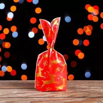 Пакет полиэтиленовый подарочный новогодний с ушками «Олени», 1323 см