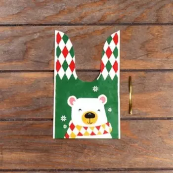 Пакет полиэтиленовый подарочный с ушками "Новогодний медведь", 13 х 23 см
