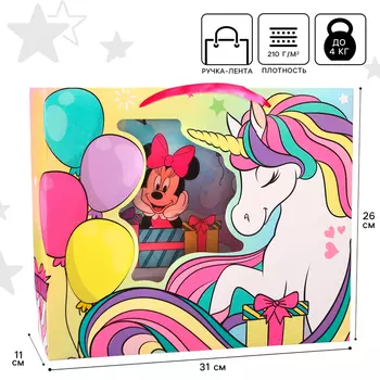 Пакет подарочный, 312611 см, пластиковое окно, упаковка, Минни Маус и Единорог