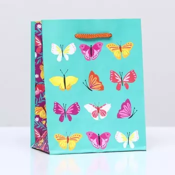 Пакет подарочный "Бабочки", 11,5 х14,5 х 6,5 см