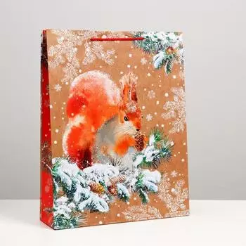 Пакет подарочный "Белка на ветке", 33 х 42,5 х 10 см