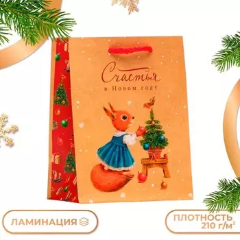 Пакет подарочный новогодний ламинированный «Белочка», 11.514.56.5 см