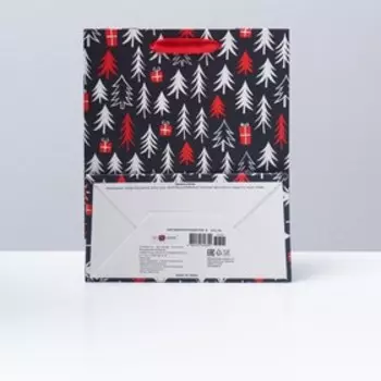 Пакет подарочный "Белые ёлки", 18 х 22,3 х 10 см