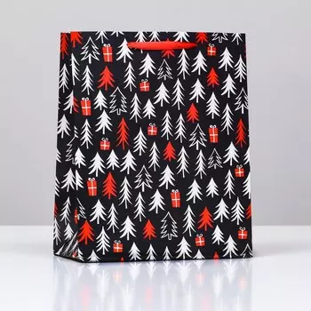 Пакет подарочный "Белые ёлки", 26 х 32 х 12 см