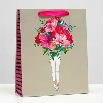 Пакет подарочный "Букет цветов", 26 х 32 х 12 см