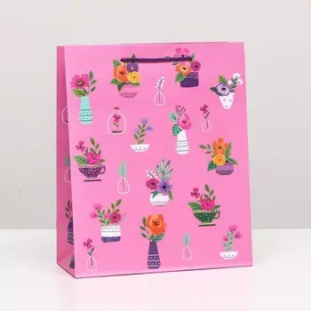 Пакет подарочный "Цветок в чашке" 26 х 32 х 12 см