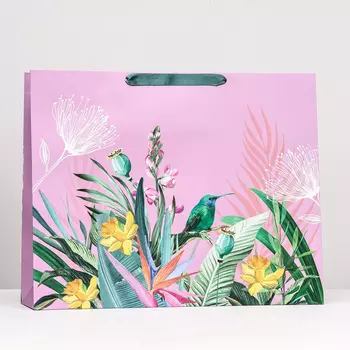 Пакет подарочный "Цветы" розовый, 50 х 40 х 15 см