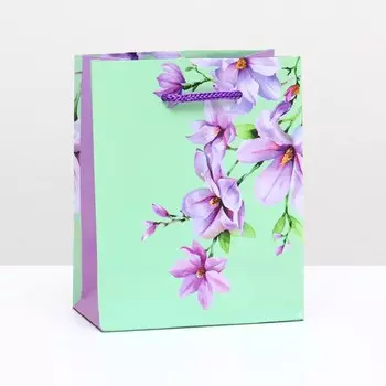 Пакет подарочный "Фиолетовые флоксы" 11,5 х 14,5 х 6,5 см