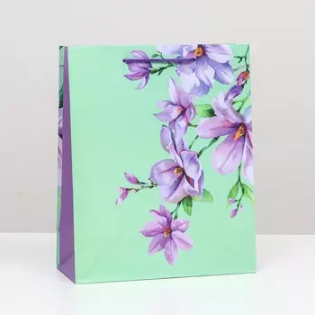 Пакет подарочный "Фиолетовые флоксы" 26 х 32 х 12 см