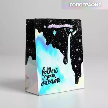 Пакет подарочный голографический, упаковка, «Follow your dreams», 12 х 15 х 5,5 см
