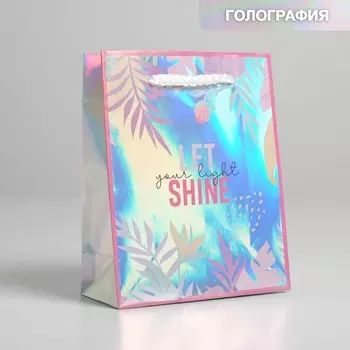 Пакет подарочный голографический, упаковка, «Let your light shine», 12 х 15 х 5,5 см