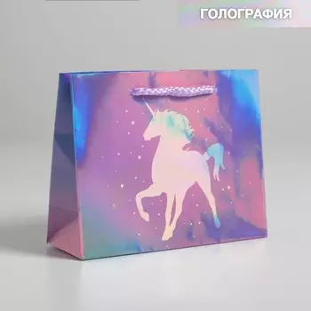 Пакет подарочный голографический «Unicorn», 15 12 5,5 см
