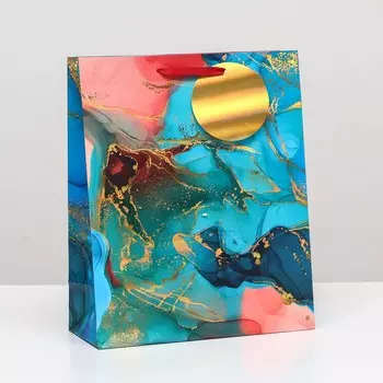 Пакет подарочный "Голубой мрамор" 26 х 36 х 11,5 см