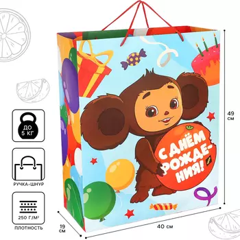 Пакет подарочный «С днём Рождения!», 494019 см, упаковка, Чебурашка