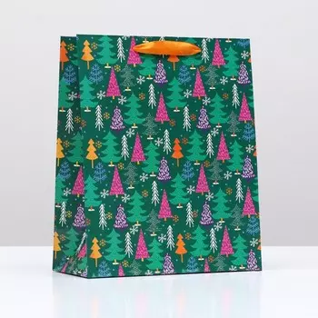 Пакет подарочный "Ёлочки", 26 х 32 х 12 см