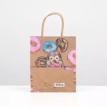 Пакет подарочный "Ёжик в пончиках" 18 х 22,3 х 10 см