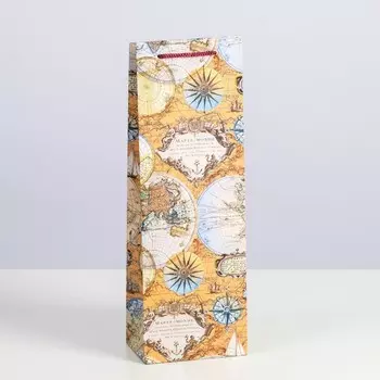 Пакет подарочный «Карта мира», 12 х 36 х 8,5 см