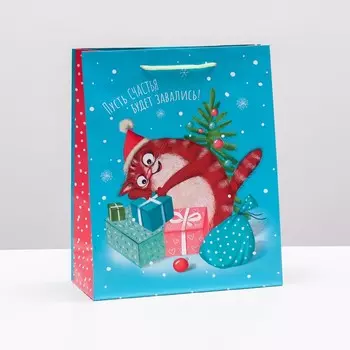 Пакет подарочный "Кот в подарках", 26 х 32 х 12 см