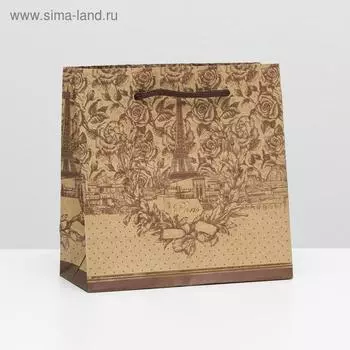 Пакет подарочный крафт "Эйфелева башня" 16 x 16 x 7,6 см